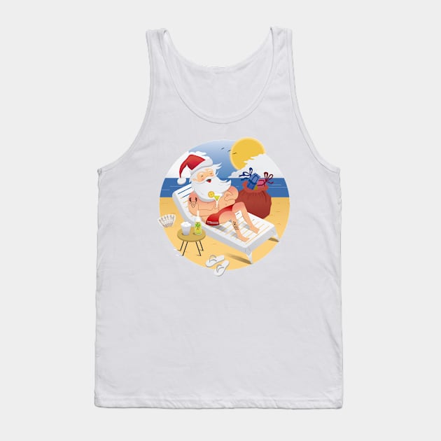 Tropical Santa Claus drinking a cocktail on the beach Tank Top by romulofq